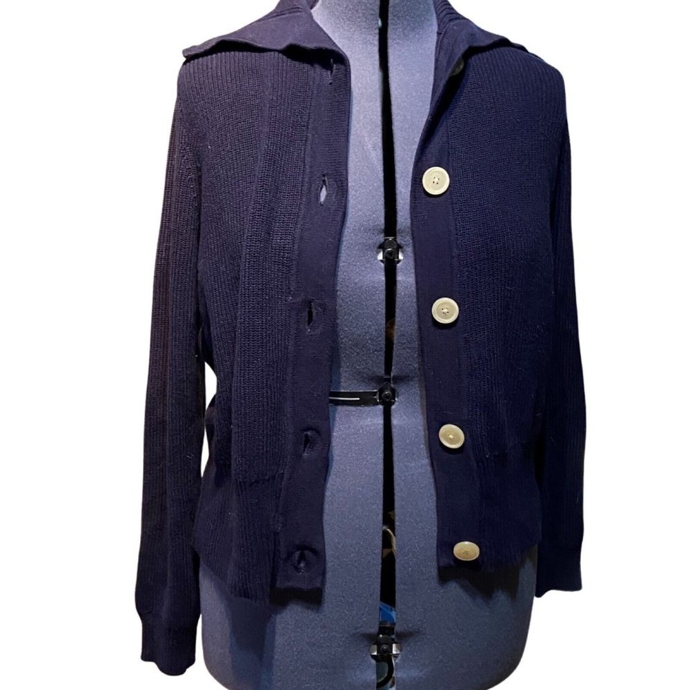 Chaps Navy Cardigan Cowl Collar Cotton XL NWT